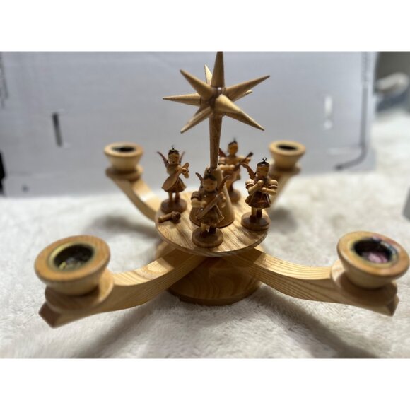 Alvin Preissler German w/standing angels Advent Candlelabrum with tealight natur - Picture 2 of 16